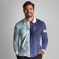 Argentina Football Custom Long Sleeve Polo Shirt Vamos La Albiceleste Half Version
