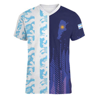Argentina Football Custom Women V-Neck T-Shirt Vamos La Albiceleste Half Version