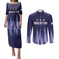 Argentina Football Custom Couples Matching Puletasi and Long Sleeve Button Shirt Vamos La Albiceleste Vintage