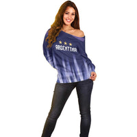 Argentina Football Custom Off Shoulder Sweater Vamos La Albiceleste Vintage