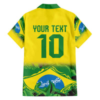 Brazil Football Custom Family Matching Off The Shoulder Long Sleeve Dress and Hawaiian Shirt Brasil Birds Mascot Bora Brasil!