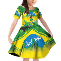 Brazil Football Custom Family Matching Off Shoulder Short Dress and Hawaiian Shirt Brasil Birds Mascot Bora Brasil!