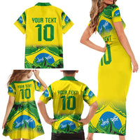 Brazil Football Custom Family Matching Short Sleeve Bodycon Dress and Hawaiian Shirt Brasil Birds Mascot Bora Brasil!