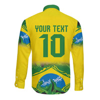 Brazil Football Custom Long Sleeve Button Shirt Brasil Birds Mascot Bora Brasil!