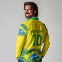 Brazil Football Custom Long Sleeve Polo Shirt Brasil Birds Mascot Bora Brasil!