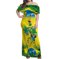 Brazil Football Custom Off Shoulder Maxi Dress Brasil Birds Mascot Bora Brasil!