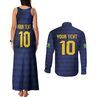 Brazil Football Custom Couples Matching Tank Maxi Dress and Long Sleeve Button Shirt Selecao Canarinho Flag Motif