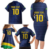 Brazil Football Custom Family Matching Long Sleeve Bodycon Dress and Hawaiian Shirt Selecao Canarinho Flag Motif