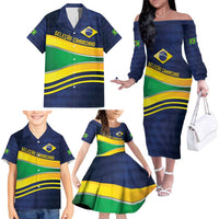 Brazil Football Custom Family Matching Off The Shoulder Long Sleeve Dress and Hawaiian Shirt Selecao Canarinho Flag Motif