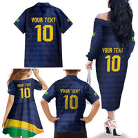 Brazil Football Custom Family Matching Off The Shoulder Long Sleeve Dress and Hawaiian Shirt Selecao Canarinho Flag Motif