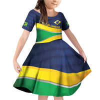 Brazil Football Custom Family Matching Off Shoulder Short Dress and Hawaiian Shirt Selecao Canarinho Flag Motif