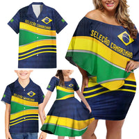 Brazil Football Custom Family Matching Off Shoulder Short Dress and Hawaiian Shirt Selecao Canarinho Flag Motif