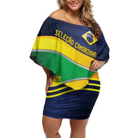 Brazil Football Custom Family Matching Off Shoulder Short Dress and Hawaiian Shirt Selecao Canarinho Flag Motif