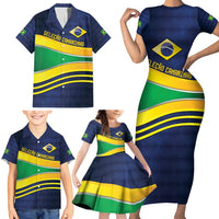 Brazil Football Custom Family Matching Short Sleeve Bodycon Dress and Hawaiian Shirt Selecao Canarinho Flag Motif