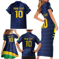 Brazil Football Custom Family Matching Short Sleeve Bodycon Dress and Hawaiian Shirt Selecao Canarinho Flag Motif
