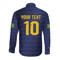 Brazil Football Custom Long Sleeve Button Shirt Selecao Canarinho Flag Motif