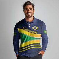 Brazil Football Custom Long Sleeve Polo Shirt Selecao Canarinho Flag Motif