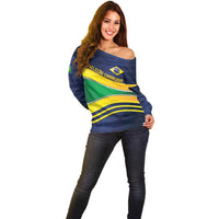 Brazil Football Custom Off Shoulder Sweater Selecao Canarinho Flag Motif