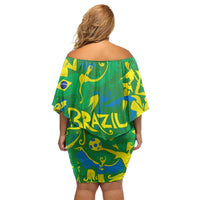 Brazil Ordem e Progresso Off Shoulder Short Dress Native Brasil Mixed Together