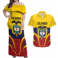 Colombia Football Custom Couples Matching Off Shoulder Maxi Dress and Hawaiian Shirt Come On Los Cafeteros Flag Style