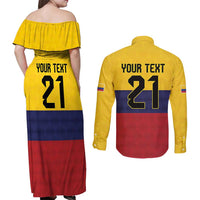 Colombia Football Custom Couples Matching Off Shoulder Maxi Dress and Long Sleeve Button Shirt Come On Los Cafeteros Flag Style