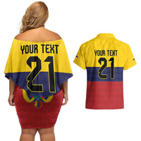 Colombia Football Custom Couples Matching Off Shoulder Short Dress and Hawaiian Shirt Come On Los Cafeteros Flag Style