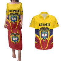 Colombia Football Custom Couples Matching Puletasi and Hawaiian Shirt Come On Los Cafeteros Flag Style