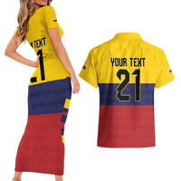 Colombia Football Custom Couples Matching Short Sleeve Bodycon Dress and Hawaiian Shirt Come On Los Cafeteros Flag Style