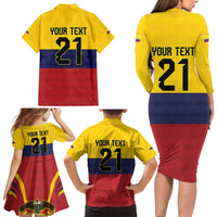 Colombia Football Custom Family Matching Long Sleeve Bodycon Dress and Hawaiian Shirt Come On Los Cafeteros Flag Style