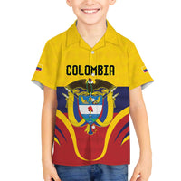 Colombia Football Custom Family Matching Off The Shoulder Long Sleeve Dress and Hawaiian Shirt Come On Los Cafeteros Flag Style