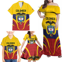 Colombia Football Custom Family Matching Off Shoulder Maxi Dress and Hawaiian Shirt Come On Los Cafeteros Flag Style
