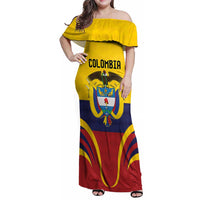 Colombia Football Custom Family Matching Off Shoulder Maxi Dress and Hawaiian Shirt Come On Los Cafeteros Flag Style
