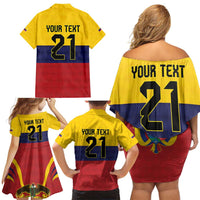 Colombia Football Custom Family Matching Off Shoulder Short Dress and Hawaiian Shirt Come On Los Cafeteros Flag Style
