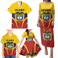 Colombia Football Custom Family Matching Puletasi and Hawaiian Shirt Come On Los Cafeteros Flag Style