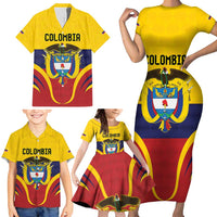 Colombia Football Custom Family Matching Short Sleeve Bodycon Dress and Hawaiian Shirt Come On Los Cafeteros Flag Style