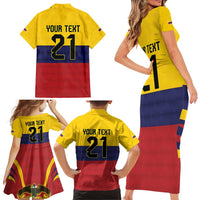 Colombia Football Custom Family Matching Short Sleeve Bodycon Dress and Hawaiian Shirt Come On Los Cafeteros Flag Style