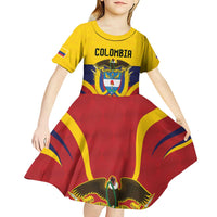 Colombia Football Custom Kid Short Sleeve Dress Come On Los Cafeteros Flag Style