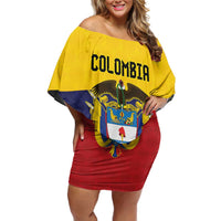 Colombia Football Custom Off Shoulder Short Dress Come On Los Cafeteros Flag Style