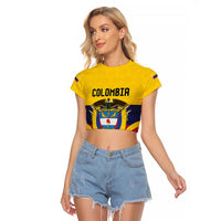 Colombia Football Custom Raglan Cropped T Shirt Come On Los Cafeteros Flag Style