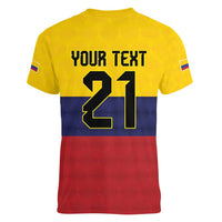 Colombia Football Custom Women V-Neck T-Shirt Come On Los Cafeteros Flag Style