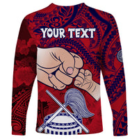 Personalised Dads Day American Samoa Long Sleeve Shirt Dad Ou Te Alofa Ia Te Oe Tama - Polynesian Flowers Tribal - Wonder Print Shop