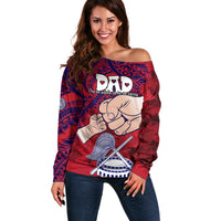 Personalised Dads Day American Samoa Off Shoulder Sweater Dad Ou Te Alofa Ia Te Oe Tama - Polynesian Flowers Tribal - Wonder Print Shop