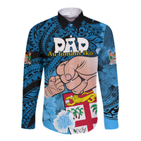 Personalised Fathers Day Polynesian Islands Fiji Long Sleeve Button Shirt Dad Au Lomani Iko - Polynesian Flowers Tribal - Wonder Print Shop