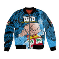 Personalised Fathers Day Polynesian Islands Fiji Sleeve Zip Bomber Jacket Dad Au Lomani Iko - Polynesian Flowers Tribal - Wonder Print Shop