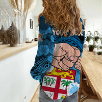 Personalised Dads Day Fiji Women Casual Shirt Dad Au Lomani Iko - Polynesian Flowers Tribal - Wonder Print Shop