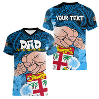 Personalised Dads Day Fiji Women V Neck T Shirt Dad Au Lomani Iko - Polynesian Flowers Tribal - Wonder Print Shop
