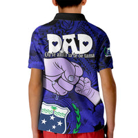 Dads Day Samoa Kid Polo Shirt Dad Ou Te Alofa Ia Te Oe Tama - Blue Polynesian Flowers Tribal - Wonder Print Shop