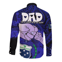 Fathers Day Polynesian Islands Samoa Long Sleeve Button Shirt Dad Ou Te Alofa Ia Te Oe Tama - Blue Polynesian Flowers Tribal - Wonder Print Shop