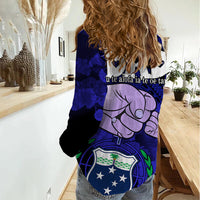 Dads Day Samoa Women Casual Shirt Dad Ou Te Alofa Ia Te Oe Tama - Blue Polynesian Flowers Tribal - Wonder Print Shop