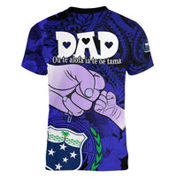 Fathers Day Polynesian Islands Samoa Women V Neck T Shirt Dad Ou Te Alofa Ia Te Oe Tama - Blue Polynesian Flowers Tribal - Wonder Print Shop